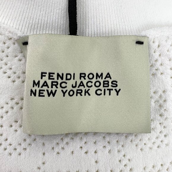 Fendi White Perforated Logo Long Sleeve Top High Collar Womens Size 40 - Picture 8 of 8